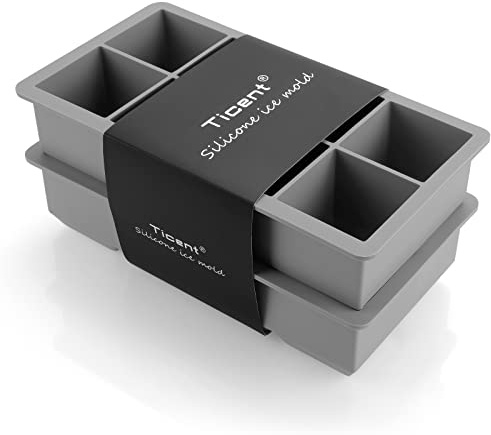 Ticent - Molde de silicona grande para cubitos de hielo (paquete de 2), flexible de 8 cavidades de 2 pulgadas, para whisky y cócteles, color gris