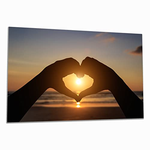 Wallario Herdabdeckplatte/Spritzschutz aus Glas, 1-teilig, 80x52cm mit 13 mm hohen Füßen, für Ceran- und Induktionsherde, Liebe im Herzen der Sonne - Strand und Meer