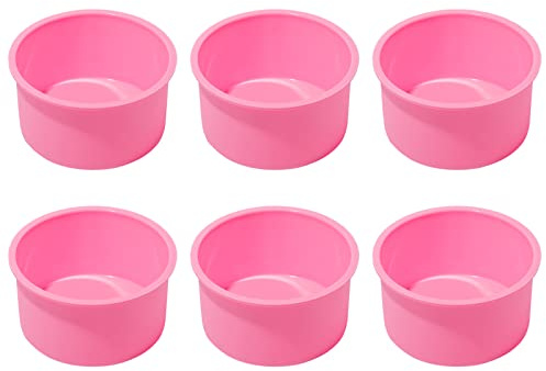 Staruby Silicone Mini Round Cake Molds, 4 Inch, Pink, Set of 6