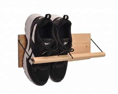 Spiretro skohylla med plugg, vägghängande skoförvaring, organisera för sneakers, tofflor, stövlar i entrén, hallen, släpvagn, husbil, massivt trä_beige