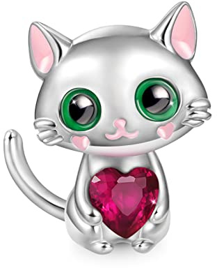 GNOCE Charmant Chat Embrasse Coeur Bijou Breloque En Argent Sterling 925 Breloques De Perles d'Animaux Pour Bracelet à Breloques Ajustement Bracelet Cadeau De Fête Des Mères Pour Les Femmes Maman