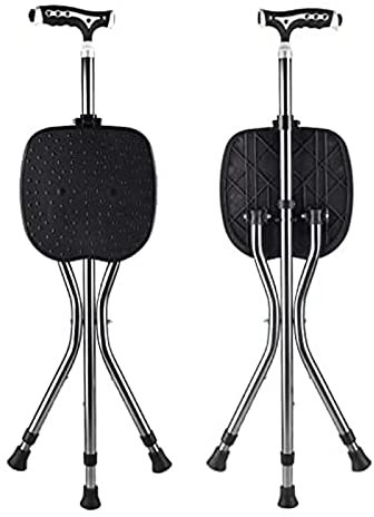 BAUBUY Sgabello per stampella Medica con Sedia treppiede Leggera con treppiede Leggera Canna Pieghevole in Alluminio per Anziani Adulti portante 100 kg
