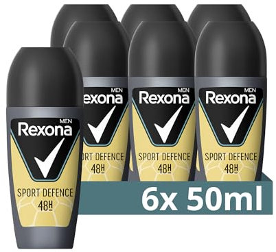 Rexona Men Men Deo Roll-On Sport Defence Anti-Transpirant mit 48 Stunden Schutz gegen Körpergeruch und Achselnässe 6x 50 ml