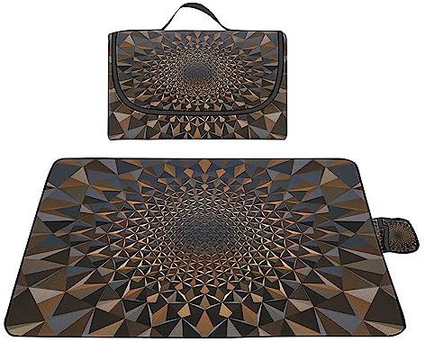 Picknickdecke 200x300cm,XXL Picknickdecke mit Wasserdichter Unterseite,Outdoor Stranddecke Sandfrei,mit Tragegriff Faltbare Picnic Blanket für Camping,Strand,Park,Familie,Konzerte Braune Geometrie