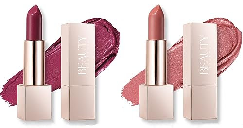Beauty Searcher Metallisch glänzender Lippenstift, hochwirksame Lippenfarbe mit feuchtigkeitsspendender, cremiger Formel, voll deckender Lippenstift mit mattem Finish (2PCS(#02+#05))