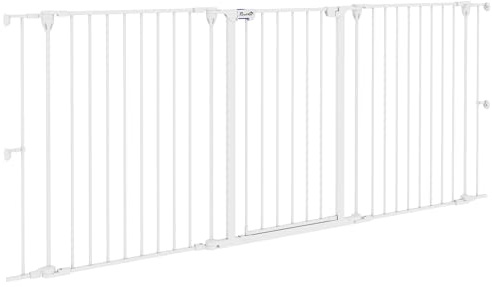 PawHut 3-Panel Hundegitter mit doppeltem Verriegelungssystem, mittelgroßes Hundegitter für Treppen, Türen, Flure, 206x90cm, weiß