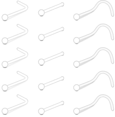 AVYRING Reteneur de Nez Clair 20G, Nez Bioflex avec Embout Sphérique Invisible, Ensemble de 15 Studs de Nez Clairs pour Cacher les Piercings à l'École ou au Travail