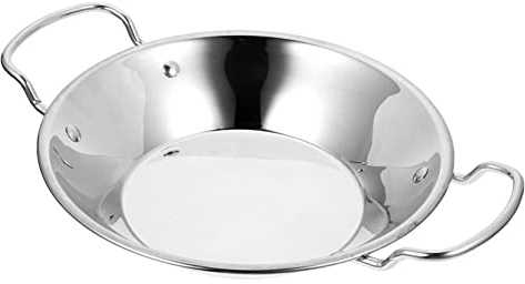 ORFOFE Plancha De Cocina De Acero Inoxidable Wok Reutilizable Para Alimentos Uso Diario El Hogar Wok De Doble Mango Para Cocinar Verduras
