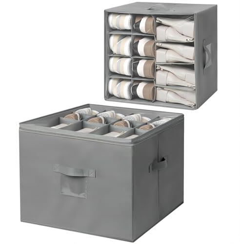 DIMJ Shoe Storage Box – Foldable Organiser with Clear Lid, Fits 12-18 Pairs, Dustproof & Collapsible for Closet, Entryway & Under Bed