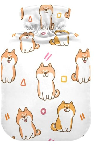 Shiba Inu Wärmflasche mit Bezug, Hund auf weißem Hintergrund, weich, warm, für Winterbett, Hand, Hals und Schultern, 1 l