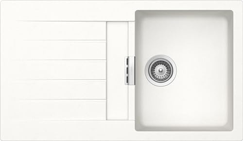 SCHOCK | Fregadero de cocina Primus D100 1 bañera con escurridor, bañera reversible, material Cristalite®, blanco absoluto, 860 x 500 mm