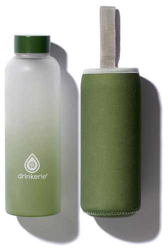 drinkerie® Glasflasche 500 ml (Grün) – Frosted Design - Hochwertiges Borosilikatglas - Auslaufsichere Trinkflasche Glas 500ml - Nachhaltige Glastrinkflasche für unterwegs