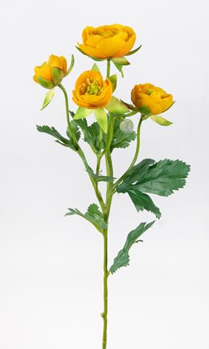 6 Stück Ranunkelzweig 60cm OG Kunstblumen künstliche Ranunkel Hahnenfuß Blumen Seidenblumen (Gelb)