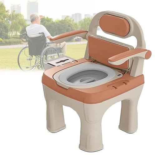 vanenferse Fahrbar Toilettenstuhl Für Senioren Mit Gepolsterter Sitzplatte, Antirutschenden WC-Stuhl Mit Rückenlehne Und Armlehne, Toilettenrahmen Klostuhl Mit Eimer, Eimer Leicht Herauszuziehen