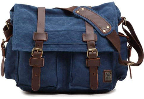 Sechunk Schultertasche Vintage Leder Umhängetasche Canvas Laptop Tasche Retro Messenger Taschen