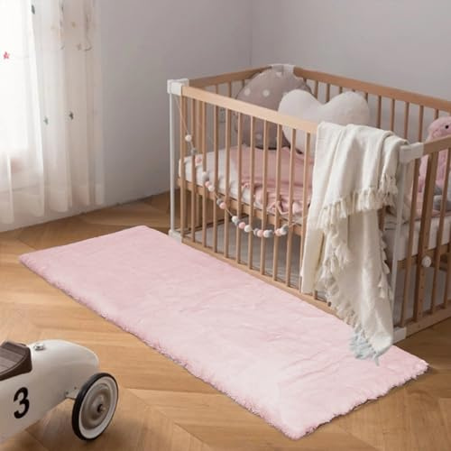 Latepis Light Pink Runner 2x6 Rugs Small Fluffy Shag Rug Faux Rabbit Fur Washable Non-Slip Rugs for Living Room, Sofa Mat, Bedside Rug, Dorm