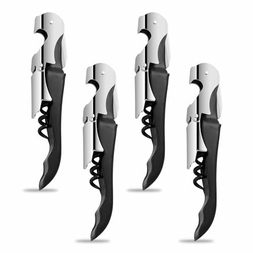 Flezoo Stainless Steel 4PCS Wine Key Corkscrew - Waiter's Corkscrew with Foil Cutter, Double Hinged, Restaurant Supplies, Bartenders, Servers, Home Use, Gift