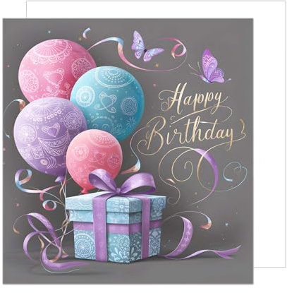Edition Seidel Premium quadratische Geburtstagskarte mit Umschlag. Glückwunschkarte Happy Birthday Billet Karte für Frau Mann Geschenk Luftballons (GQ289 SW024)