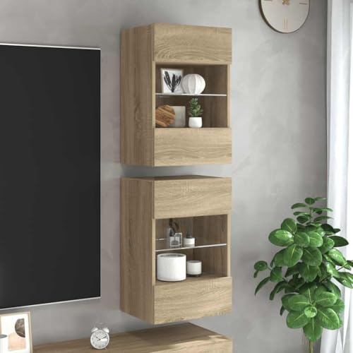 Homgoday Holz TV-Wandschrank mit RGB-LED-Beleuchtung & Stauraum, Wandmontage, USB-Anschluss Model837083