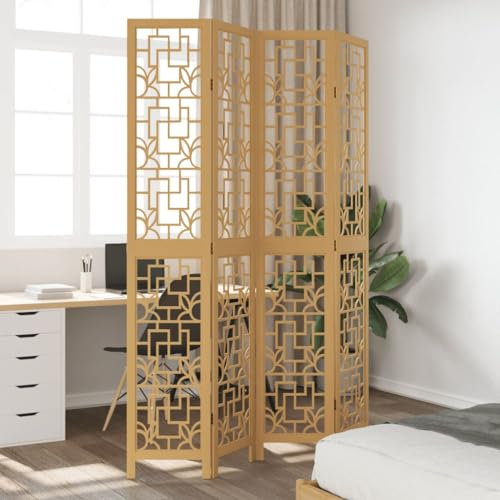 KLYEON 4-TLG. Raumteiler Braun Massivholz Paulownia,Exklusiver Raumteiler aus PaulowniaMassivholz Flexibel faltbar für Privatsphäre und Dekoration