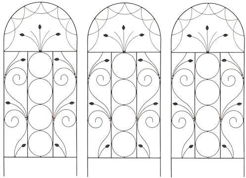 Selections Metal Garden Trellis for Climbing Plants with Decorative Leaf Design - Pack of 3