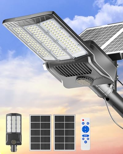 Gefolly SL-13000W Solar Straßenlaterne für Außen, Solarlampen für Außen mit Bewegungssensor, 6500K Strassenlaterne mit Fernbedienung, IP67 Wasserdicht Solarleuchten für Garten Hof Parkplatz