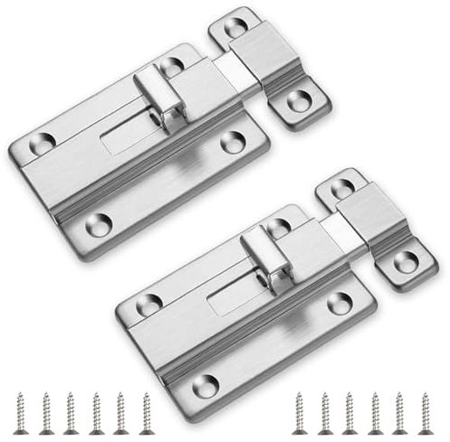 QZKJQDD Türriegel, Schiebeschloss, Riegelschloss Edelstahl, Riegel Tür, Türriegel Edelstahl, Türschloss mit Schrauben, für Gartentor, Badezimmer, Schuppen, Toilette, Schnappriegel (2 Stück)