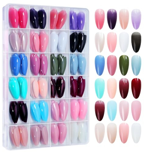 Lot de 576 faux ongles à coller pour femme - 24 couleurs - Faux ongles pour filles - Pour les amateurs de nail art