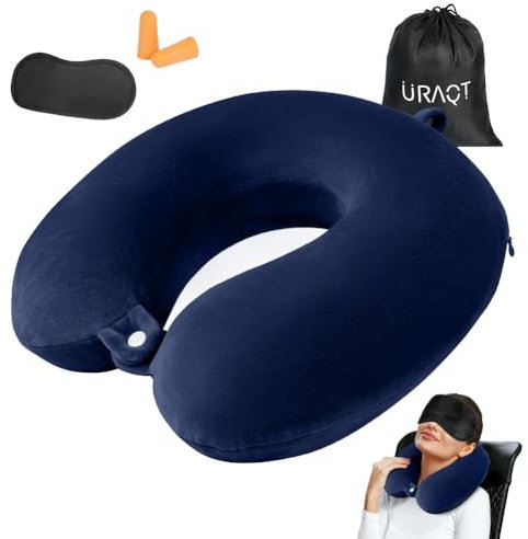 URAQT Nackenkissen, 2-teiliges Set Comfy Nackenkissen Flugzeug, Nacken- und Kopfstützendes U-f?rmiges Kissen, Das Kissen aus Memory-Schaum eignet sich für Reisen, Büro und Flugzeug(Marineblau)