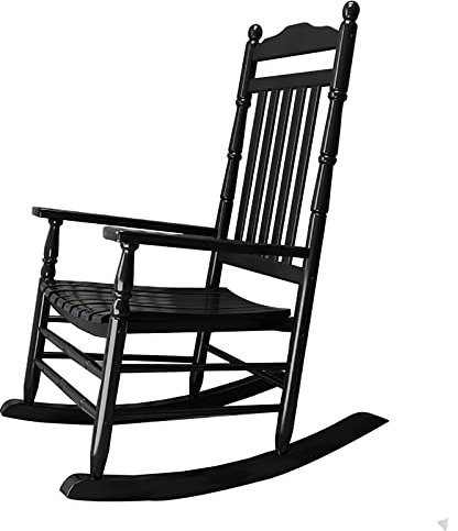 Schaukelstuhl aus Holz für Veranda, Garten, großer Relaxstuhl für Erwachsene/ältere Menschen, tragbare Sonnenliege mit 136 kg Tragkraft, schwarze Farboption
