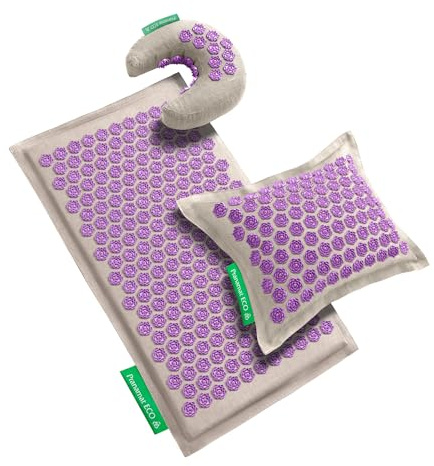 Pranamat Acupressure Large Mat with Regular & Moon Pillow Set, Premium Acupressure Therapy for Pain Relief and Relaxation, Handcrafted in Europe with Sustainable and Natural Materials (Amethyst)