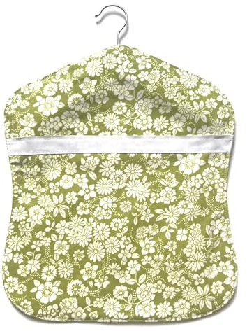Large Peg Bag. Fully Lined. Strong Costruction. Made to A High Standard in The UK. with 360 Degree Rotating Wooden Hanger Hook. (Lime Green Floral)