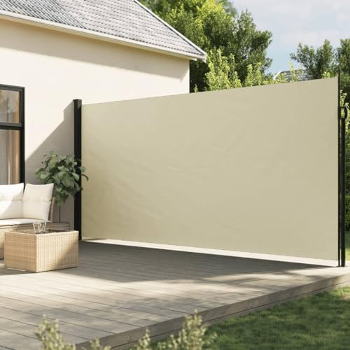 IKAYAA Toldo Lateral Retráctil, Pantalla Enrollable Mampara de Privacidad, Protector Solar a Prueba de Viento, para Balcón, Jardin, 220 x 500 cm Crema