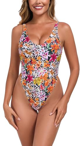 RELLECIGA Monokini One-Piece String Stringtrosa Bikini High Cut baddräkt, Ökenlilja, L