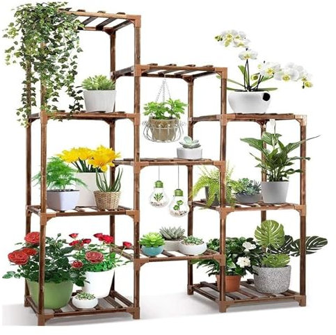 Abnehmbares Eck-Blumentopf-Haltergestell aus Holz for den Innen- und Außenbereich, mehrschichtiges Blumenregal, Gartenpflanzenständer, Balkon FüR Wohnzimmer, Balkon, Schlafzimmer(A3-7 LAYERS-02)