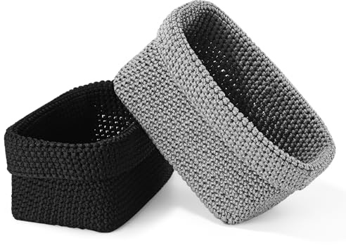 Syvory 2pcs Panier Tressé, Panier Salle de Bain Rectangulaire, Panier de Rangement Tissé à La Main, Panier Rangement Salle de Bain, pour Chambre,Salle de Bain,Salle D'étude,Bureau(Noir,Gris)
