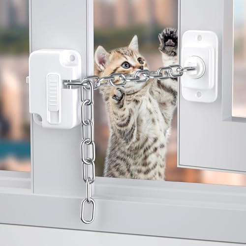 Window Locks Pets Child Safety 2 Pack, Adjustable Window Restrictors | with Stainless Chain, No Drilling Window Safety Locks for UPVC Metal Wood for Baby Pet Protection Sliding Windows