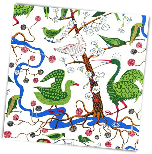 Stxy's 3-py 60ct Birds Cocktail Napkins (Bleed-Free & Non-Toxic Ink) Bird in Trees Fun Decorative Paper Napkins for Decoupage Printed Disposable Napkin set with Blue, Green, and Red
