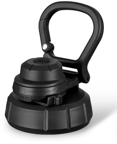 Abjoki® Coperchio sportivo originale con pulsante con maniglia e moschettone, onice nero, adatto per le nostre bottiglie in acciaio inox, senza BPA, a tenuta stagna e robusta