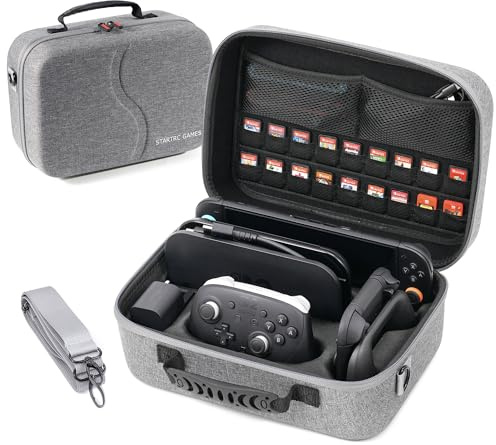 STARTRC GAMES All-in-One Carry Case for Nintendo Switch 2 (2025), Large Storage Travel Case for Switch 2 Console, Pro Controller, Switch 2 Dock, 18 Game Cards, Compact Hard Portable Bag, Grey