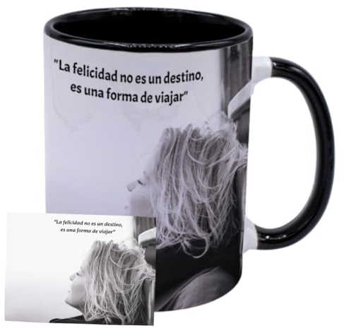 DEREGALOOS Taza Personalizada con Foto o Texto. Taza de Cerámica con Interior y Asa de Color a Elegir. Regalo Personalizable con Imagen para Amigos Familiares Parejas. Detalle Original (Negro)
