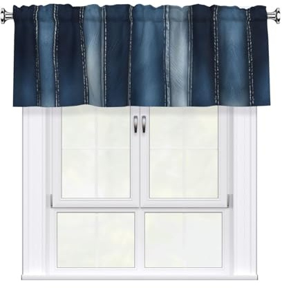 KPXXAQT Tenda a mantovana in jacquard con stampa denim blu sfumata elegante 137 x 45,7 cm, trattamento finestra per cucina e bagno