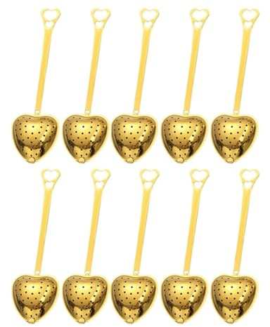 Griff herzförmiger Teefilter Edelstahlgewebe Herzförmiges Sieb Löffel Infuser Küchenzubehör(10PCS-Gold)