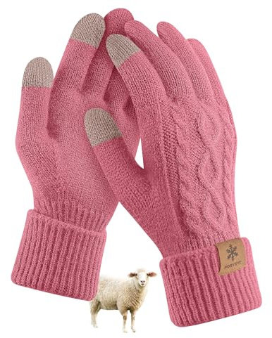 FORVEVO Handschuhe Damen Winter mit Wolle,Thermohandschuhe Weich Fleece,Warme Lange Wollhandschuhe Damen Touchscreen Winterhandschuhe Frauen für Outdoor Laufen Skifahren Radfahren (Rosa)