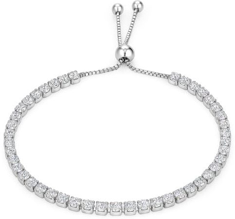Tennisarmband aus Edelstahl mit 5A-Zirkonia (3 mm), elegantes Schmuckstück für Damen und Herren, verstellbare Größe, Schiebeverschluss, Antiallergisch, Qualität Made in Italy (Weiß, 3mm)