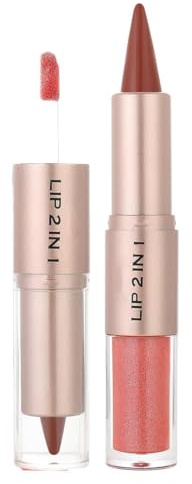EIHI Lip Line Lip Gloss 2-en-1 Maquillaje de doble extremo Lápiz labial líquido de 2 pasos El maquillaje brillante dura hasta 12 horas