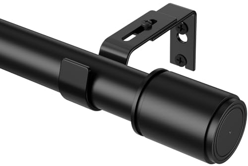 PeSenp Gardinenstange Schwarz 76-254 cm, 25 mm Durchmesser Vorhangstange Ausziehbar mit Halterung, Extralange Gardinenstange für Schlafzimmer, Wohnzimmer, Robustes Matt Metall