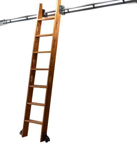 Kit de riel de escalera deslizante, tubo redondo de acero de 10 pies, kit de herramientas para escalera móvil con rodillos de piso, negro, incluye pista de 3.3 a 20 pies (sin escalera)