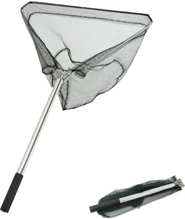 WANGDEFU Épuisette de Pêche,50cm Long Manche,Poteau en Alliage d'acier Inoxydable 1 Section/Filet Nylon Triangulaire,pour Carpe Truite Crevette Etang Bassin Poisson