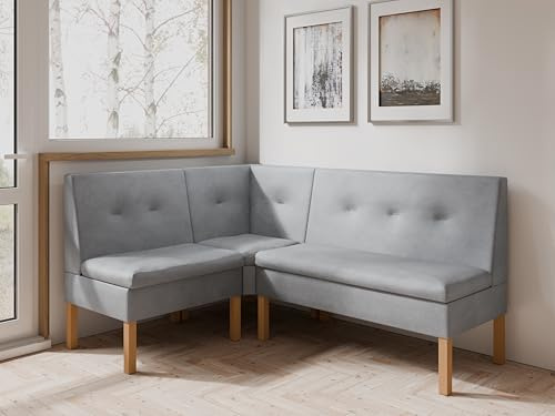 JKG Meble Eckbank fur Essizmmer - Eckbank Küche mit Aufbewahrungsbehälter - Modern Sitzecke Küche - Stoff Velours - gepolsterte Rückenlehne (Grau - Monolith 84, 120x180 cm)